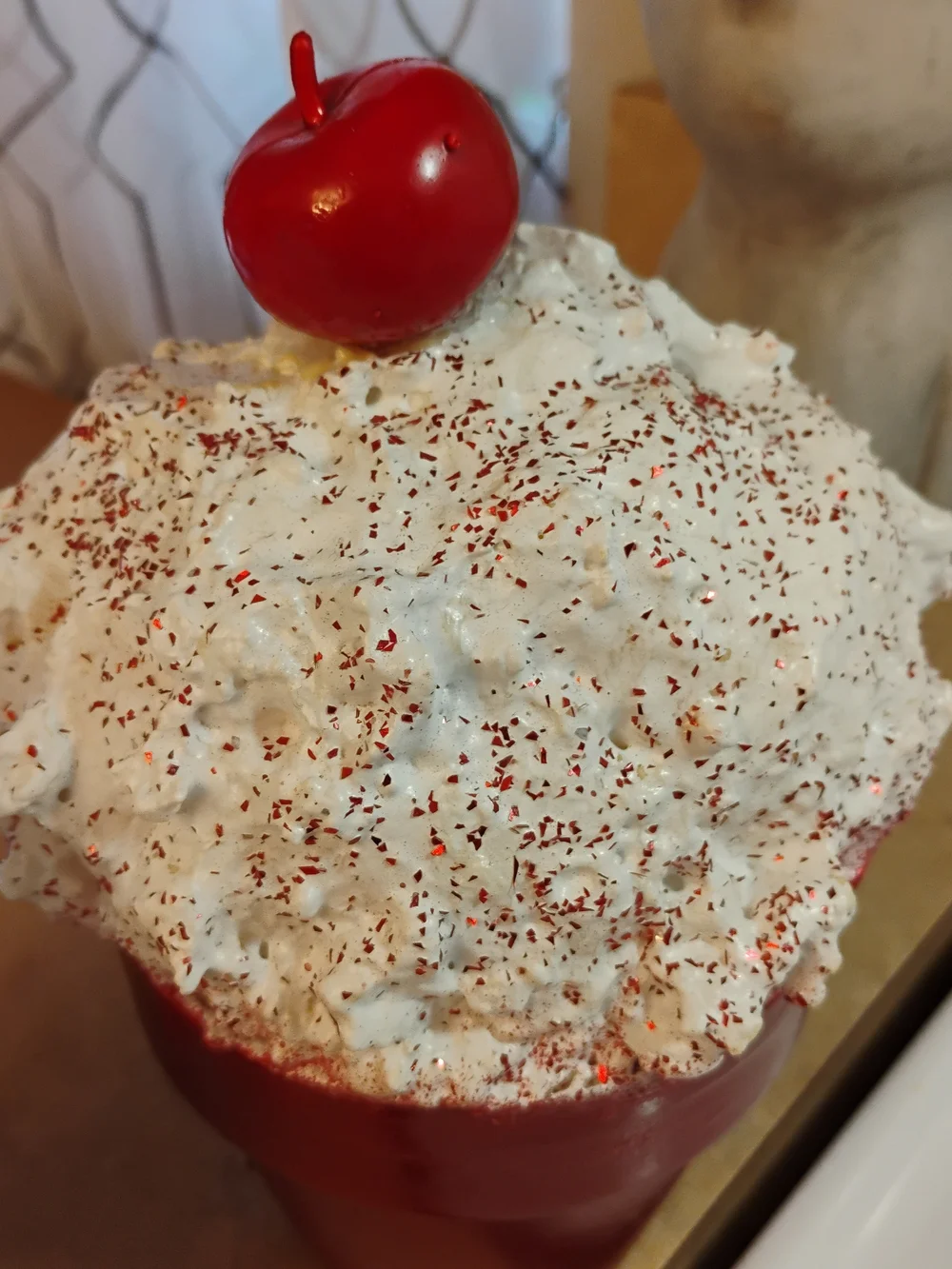 Red Faux Cupcake Table Decor with White Frosting -